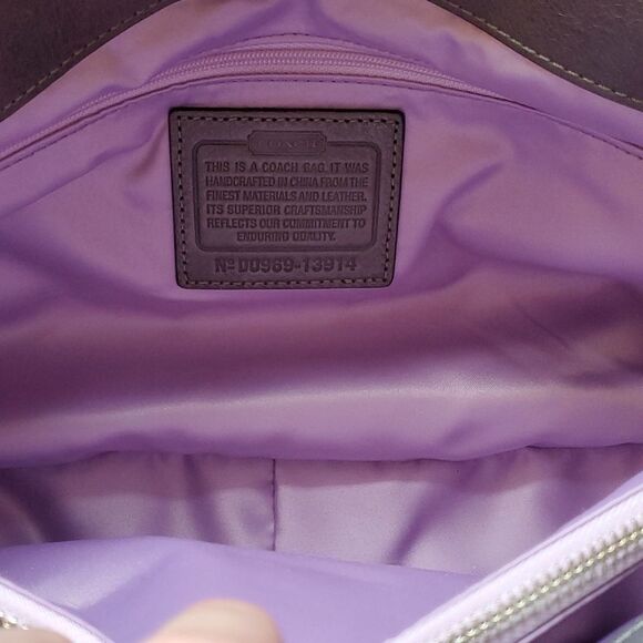 COACH Garnet Turn Lock Purse Satchel in Gray Leather Lavender Purple lining NWOT - Picture 15 of 16